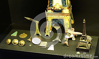 France Paris Eiffel Tower Museum Exhibition Gallery Souvenir Miniature Tourist Gifts Vintage Collectible Scale Model Editorial Stock Photo