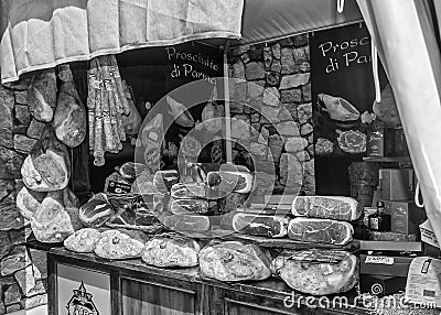 Fair of food products of Italian manufacturers in the open air Editorial Stock Photo