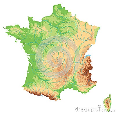 High detailed France physical map. Vector Illustration