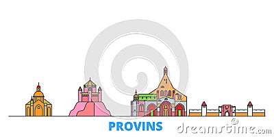 France, Provins line cityscape, flat vector. Travel city landmark, oultine illustration, line world icons Vector Illustration