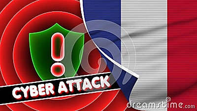 France Realistic Flag with Cyber Attack Title Fabric Texture 3D Illustration Stock Photo
