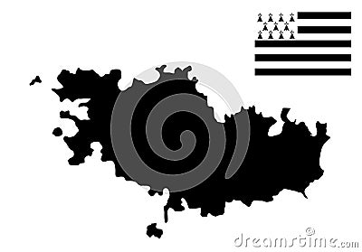 France region Brittany map and flag vector silhouette illustration isolated. Vector Illustration