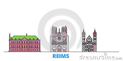 France, Reims line cityscape, flat vector. Travel city landmark, oultine illustration, line world icons Vector Illustration