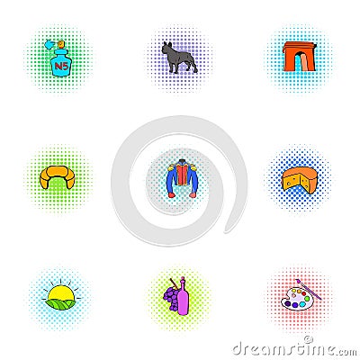 France Republic icons set, pop-art style Vector Illustration