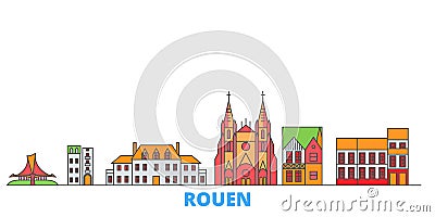 France, Rouen line cityscape, flat vector. Travel city landmark, oultine illustration, line world icons Vector Illustration