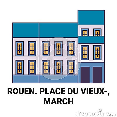 France, Rouen. Place Du Vieux, March travel landmark vector illustration Vector Illustration