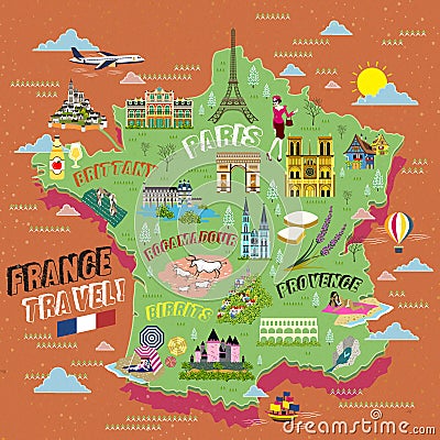 France travel map Vector Illustration