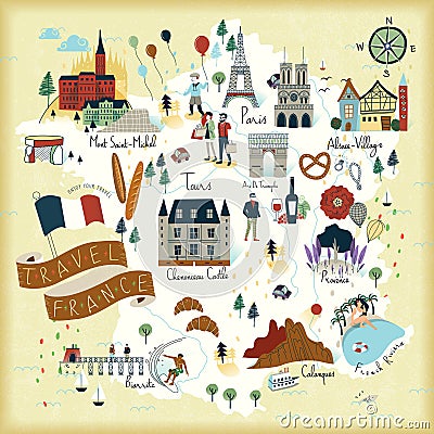 France travel map Vector Illustration