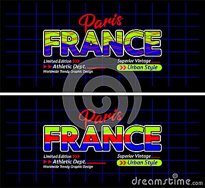 France urban line lettering sports style vintage college, for print on t shirts etc. Vector Illustration