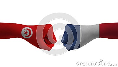 France VS Tunisia hand flag Man hands patterned football world cup Stock Photo