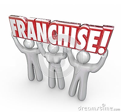 Franchise 3d Word Lifted People Workers Entrepreneur New Company Stock Photo