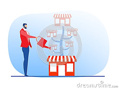 Franchise shop business with growth tree. Real estate business promotional SME Flat vector illustration Vector Illustration