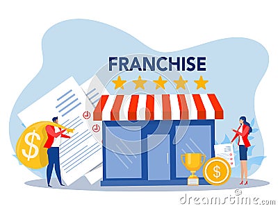 Franchise shop business,People shopping and Start Franchise Small Enterprise, Company or Shop Vector Illustration