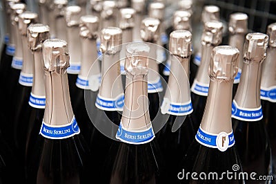 Franciacorta wineries ,bottles of Bersi Serlini champagne Editorial Stock Photo