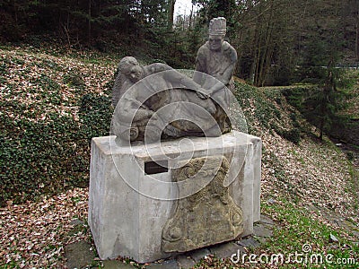 Francis Xavier, czech name Frantisek Xaversky, sculpture in forest near castle Cesky Sternberk Editorial Stock Photo