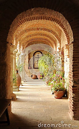 Cloister of the convent of El Palancar in Pedroso de Acim, province of Caceres, Spain Stock Photo