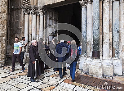 Franciscan Fathers on via Dolorosa procession. Jerusalem. Israel. Editorial Stock Photo