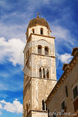 Franciscan Monastery tower in Dubrovnik Stock Photo