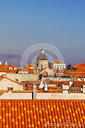 Franciscan Monastery tower in Dubrovnik Stock Photo