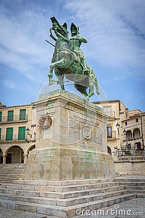 Francisco Pizarro statue in the main square of Trujillo, Caceres, Extremadura, Spain Editorial Stock Photo