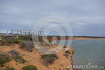 Francois Peron, Western Australia. Where the red sand cliffs meets the white sandy beaches and the blue ocean. Stock Photo