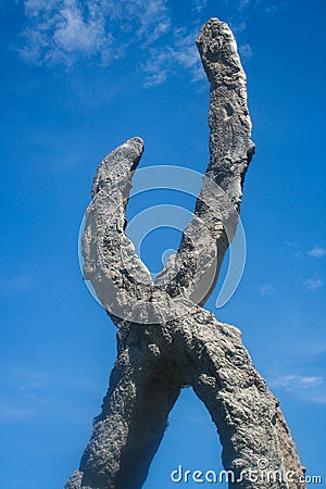 FRANCONIA SCULPTURE PARK, SHAFER, MINNESOTA Letter x isolated. Blue sky and green field. abstract art Editorial Stock Photo
