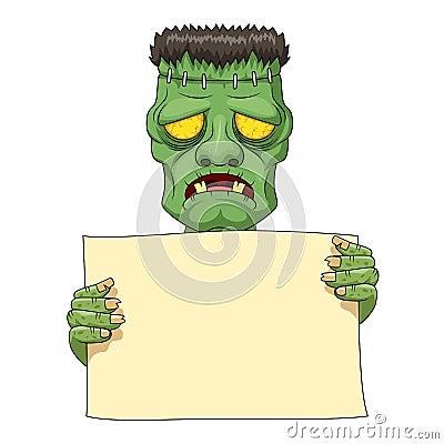 Frankenstein holding blank banner. Vector Illustration