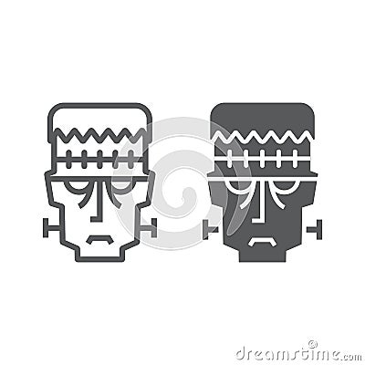 Frankenstein line and glyph icon, halloween and monster, zombie sign, vector graphics, a linear pattern on a white Vector Illustration