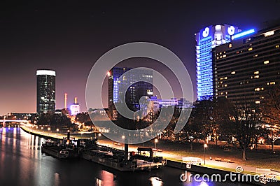 Night panorama over the Frankfurt city Editorial Stock Photo