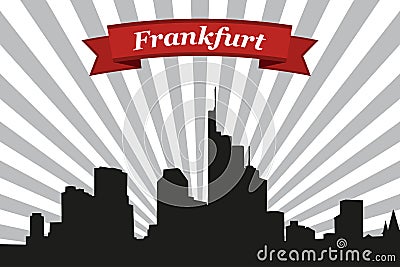 Frankfurt city skyline with rays background and ribbon Stock Photo