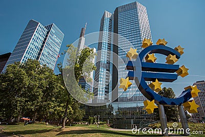 Frankfurt downtown and Euro sign Editorial Stock Photo