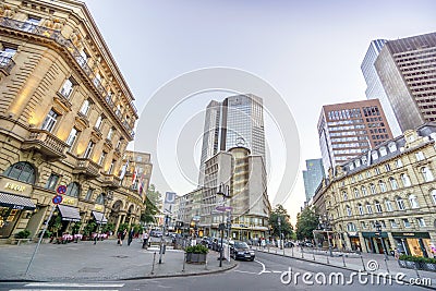 Frankfurt downtown with Mercedes Building and Eurotower Editorial Stock Photo