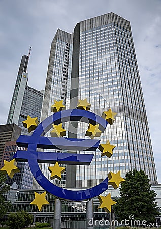 Frankfurt, European Central Bank, euro sign landmark Editorial Stock Photo