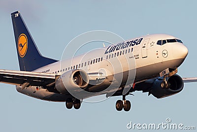 Lufthansa Boeing 737-300 D-ABXW passenger plane landing at Frankfurt Airport Editorial Stock Photo