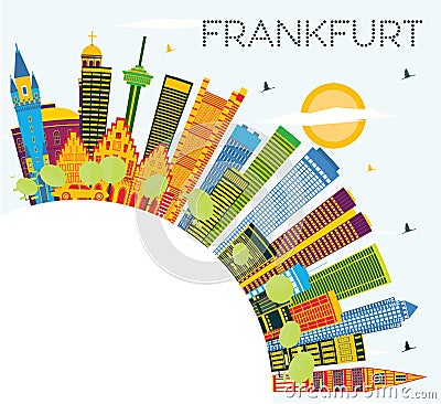 Frankfurt Germany City Skyline with Color Buildings, Blue Sky an Stock Photo