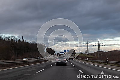 Frankfurt,Germany,December-23-2019: Germany`s no speed limit broad lane highway where motor vehicles could ride at their highest Editorial Stock Photo