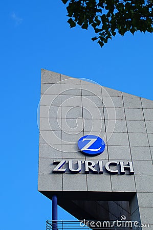 Logo of Zurich Insurance at its Frankfurt Heddernheim branch office Editorial Stock Photo