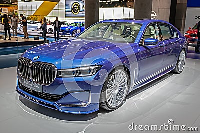 FRANKFURT, GERMANY - SEP 11, 2019: BMW Alpina B7 Langversion Allrad car model showcased at the Frankfurt IAA Motor Show 2019 Editorial Stock Photo