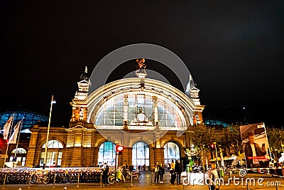 FRANKFURT, GERMANY - SEP 3 2018. Facade of Frankfurt Central train station. The classicistic train station opened in 1899 and is Editorial Stock Photo