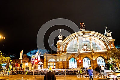 FRANKFURT, GERMANY - SEP 3 2018. Facade of Frankfurt Central train station. The classicistic train station opened in 1899 and is Editorial Stock Photo