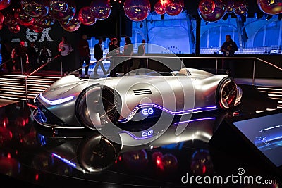 FRANKFURT, GERMANY - SEP 10, 2019: Mercedes Benz Concept EQ Silver Arrow Electric Intelligence car showcased at the Frankfurt IAA Editorial Stock Photo