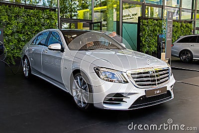 FRANKFURT, GERMANY - SEP 10, 2019: New Mercedes-Benz S-Class S560 e plug-in hybrid car model showcased at the Frankfurt IAA Motor Editorial Stock Photo