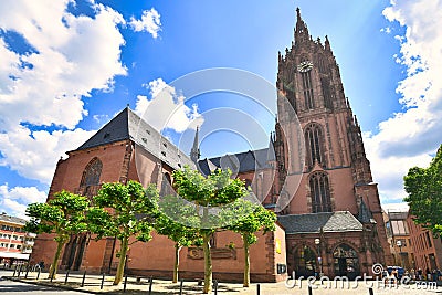 Frankfurt am Main, Germany, Frankfurt Cathedral, officially called Imperial Cathedral of Saint Bartholomew, a Roman Catholic Gothi Editorial Stock Photo