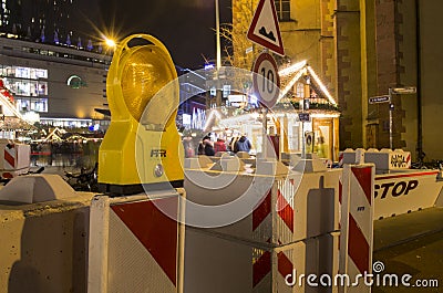 Security in German Christmas market in Frankfurt am Main, Germany. Editorial Stock Photo