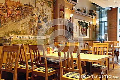 Frankfurt am Main, Germany - Jan 06, 2020: Beer restaurant in style of `munchner oktoberfest` Editorial Stock Photo
