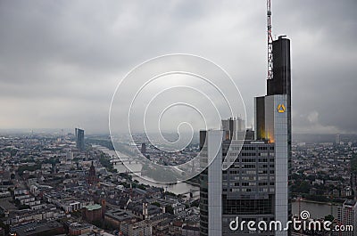 Frankfurt night skyline, panoramic aerial Editorial Stock Photo