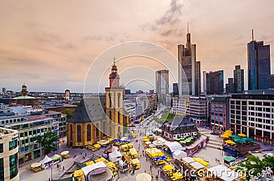 Frankfurt panoramic view with Hauptwache and skyscrapers Editorial Stock Photo