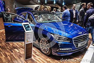 FRANKFURT - SEPT 2015: Hyundai Genesis presented at IAA Internat Editorial Stock Photo