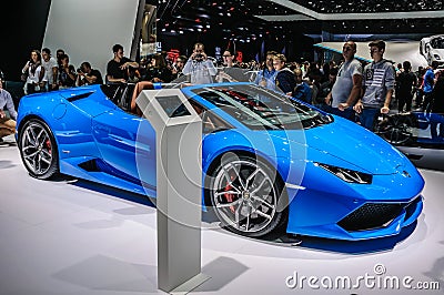 FRANKFURT - SEPT 2015: Lamborghini Huracan LP 610-4 Spyder prese Editorial Stock Photo