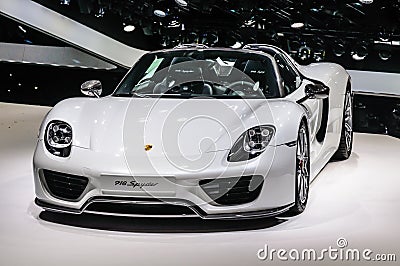 FRANKFURT - SEPT 2015: Porsche 918 Spyder presented at IAA Inter Editorial Stock Photo